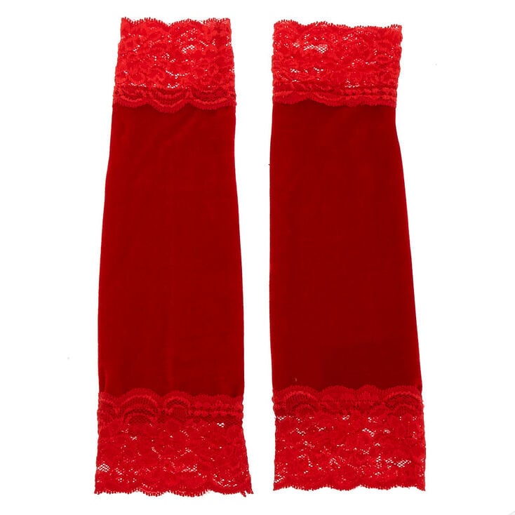 Velvet Lace Arm Warmers - Red,