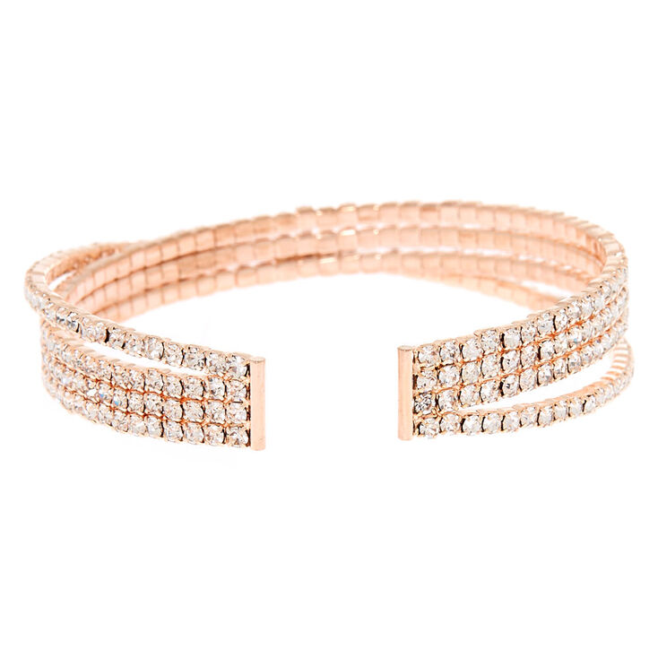 Rose Gold Rhinestone Stacked Cuff Bracelet | Claires US