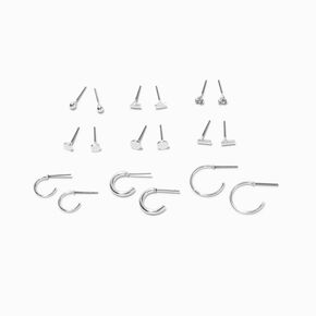 Silver-tone Mini Geometric Earring Set - 9 Pack,