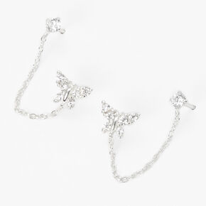 ICING Select Sterling Silver Cubic Zirconia Butterfly Connector Earrings,