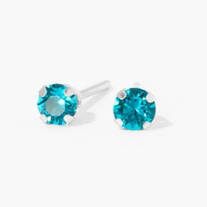 14kt White Gold 3mm December Blue Zircon Crystal Studs Ear Piercing Kit with Ear Care Solution,