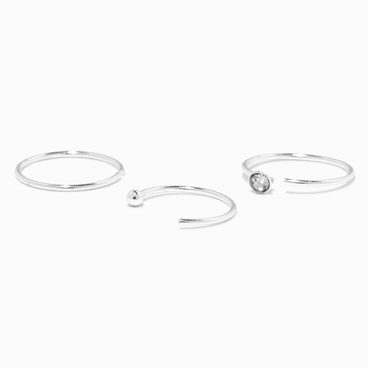 Sterling Silver 20G Crystal Nose Rings - 3 Pack,