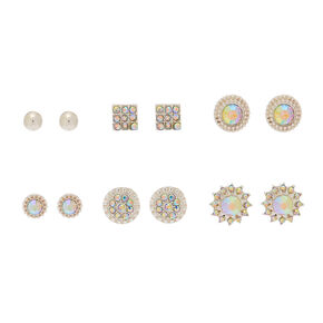 Gold Crystal Stud Earrings For Women Icing Us Silver Iridescent Stud Earrings 6 Pack