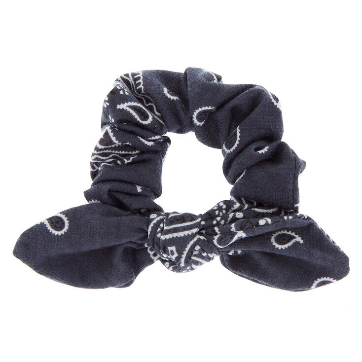 Bandana Knotted Bow Hair Scrunchie - Slate Gray,