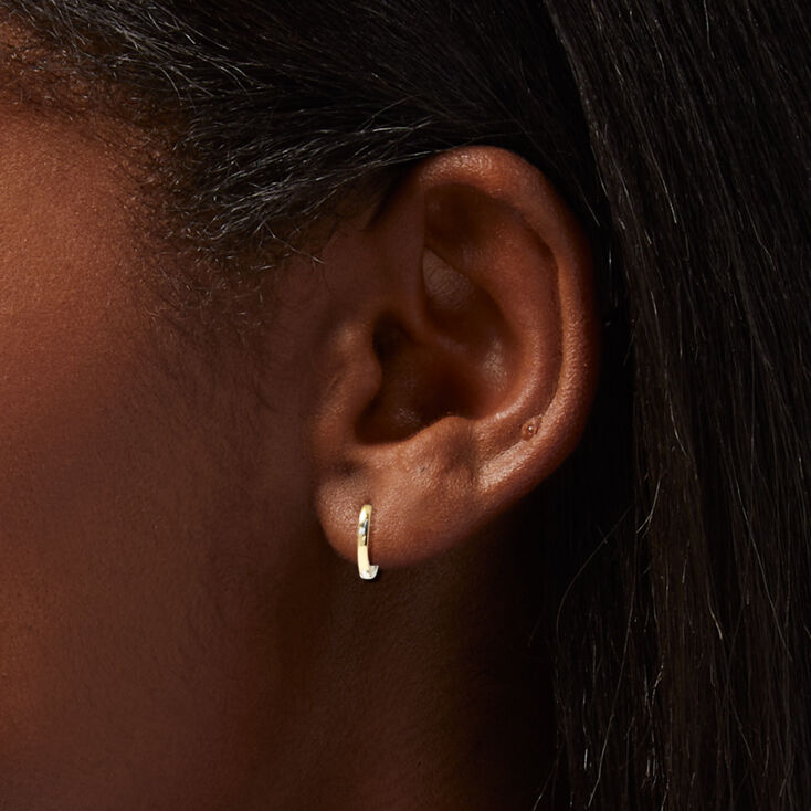 Sterling Silver One 8MM Two-Tone Hoop Earring,