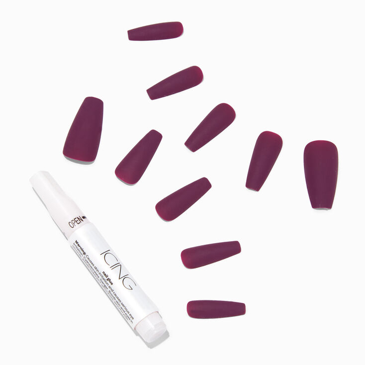 Matte Burgundy Squareletto Vegan Faux Nail Set - 24 Pack,