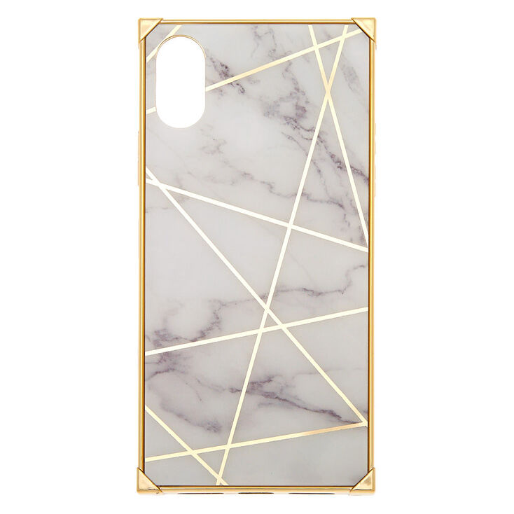 White Marble Geometric Square Phone Case - Fits iPhone X/XS,