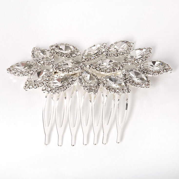 Silver Rhinestone Halo Leaf Hair Comb,
