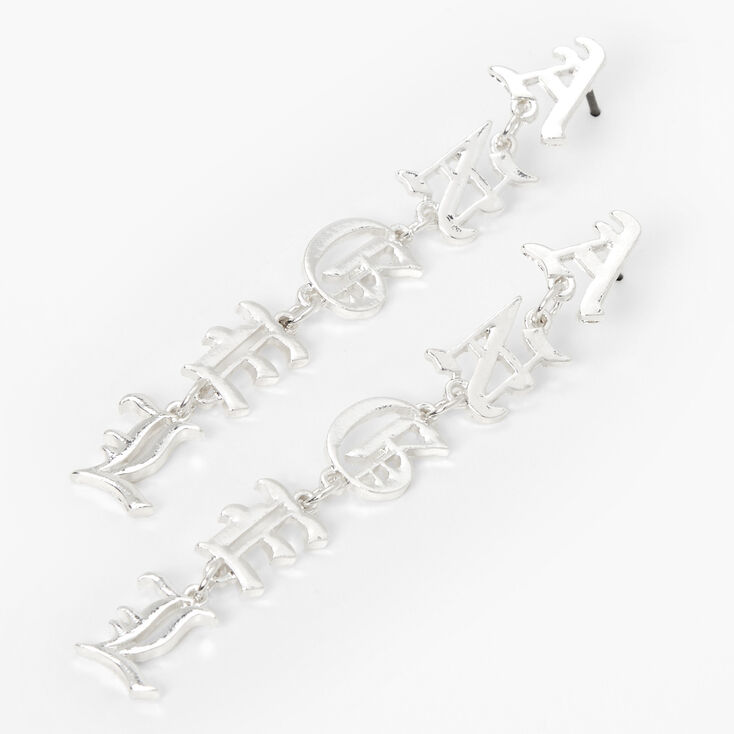 Silver 2&quot; Angel Old English Script Drop Earrings,