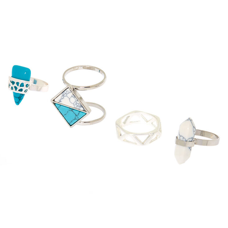 Silver Marble Rings - Turquoise, 4 Pack,