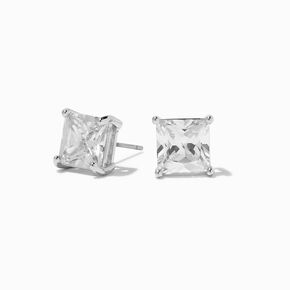 Silver Cubic Zirconia Square Stud Earrings - 8MM,