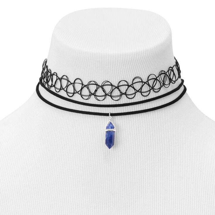 Black Double Cord Choker Necklace Set - 2 Pack,