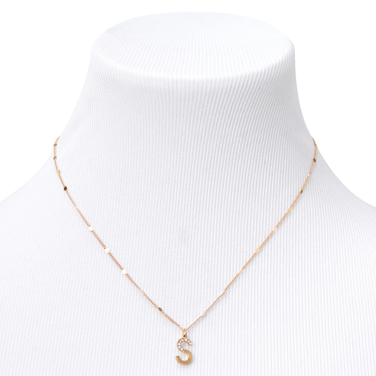 Gold Half Stone Initial Pendant Necklace - S,