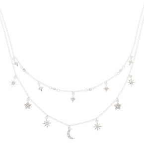 Silver-tone Celestial Charm Multi-Strand Necklace,