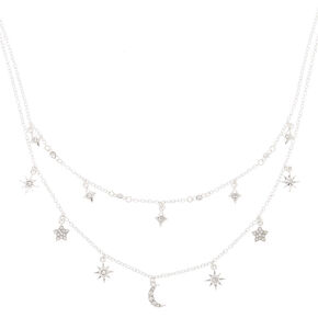 Silver Celestial Charm Multi Strand Necklace,