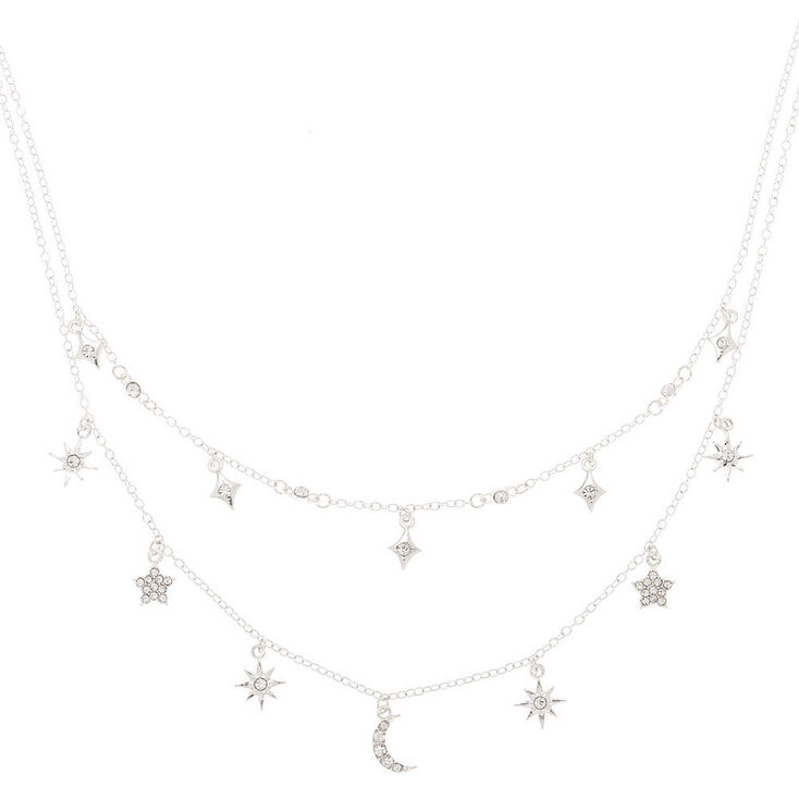 Silver Celestial Charm Multi Strand Necklace,