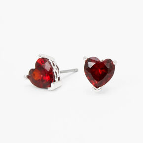 Red Cubic Zirconia Heart Stud Earrings,