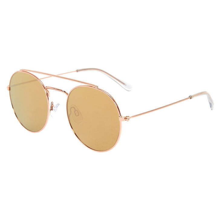 Rose Gold-Tone Round Aviator Sunglasses,