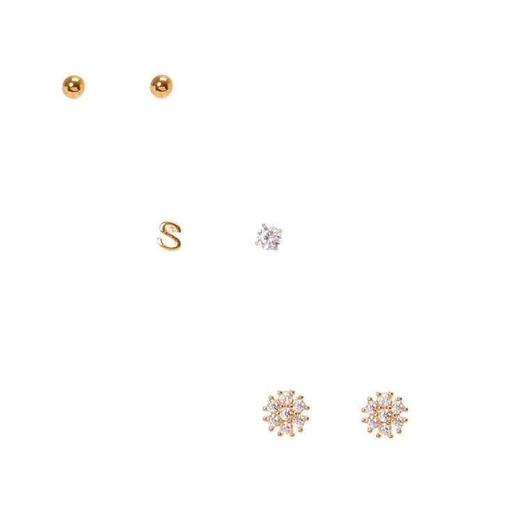 18k Gold Plated "S" Initial Stud Earring Set,