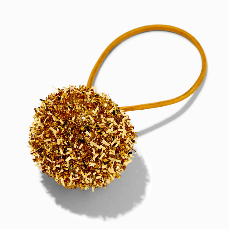 Gold Tinsel Pom Pom Hair Ties - 2 Pack,