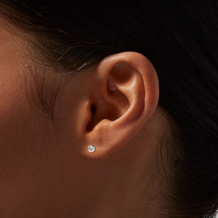14K Gold Cubic Zirconia Round Stud Earrings - 4MM,