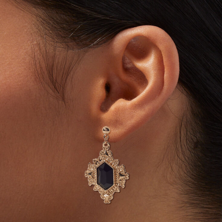 Gold-tone Hexagon Frame 1&quot; Drop Earrings,