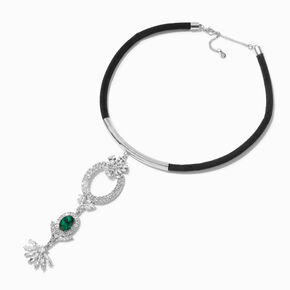 Silver-tone Emerald Rhinestone Collar Necklace,