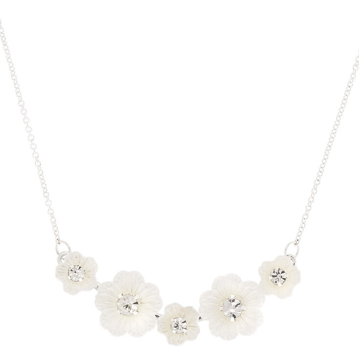 Flower Bib Pendant Necklace - White,