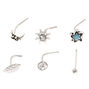 Sterling Silver 22G Celestial Nose Studs - 6 Pack,
