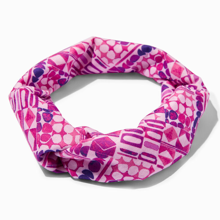 Pink Geometric Print Twisted Headwrap,