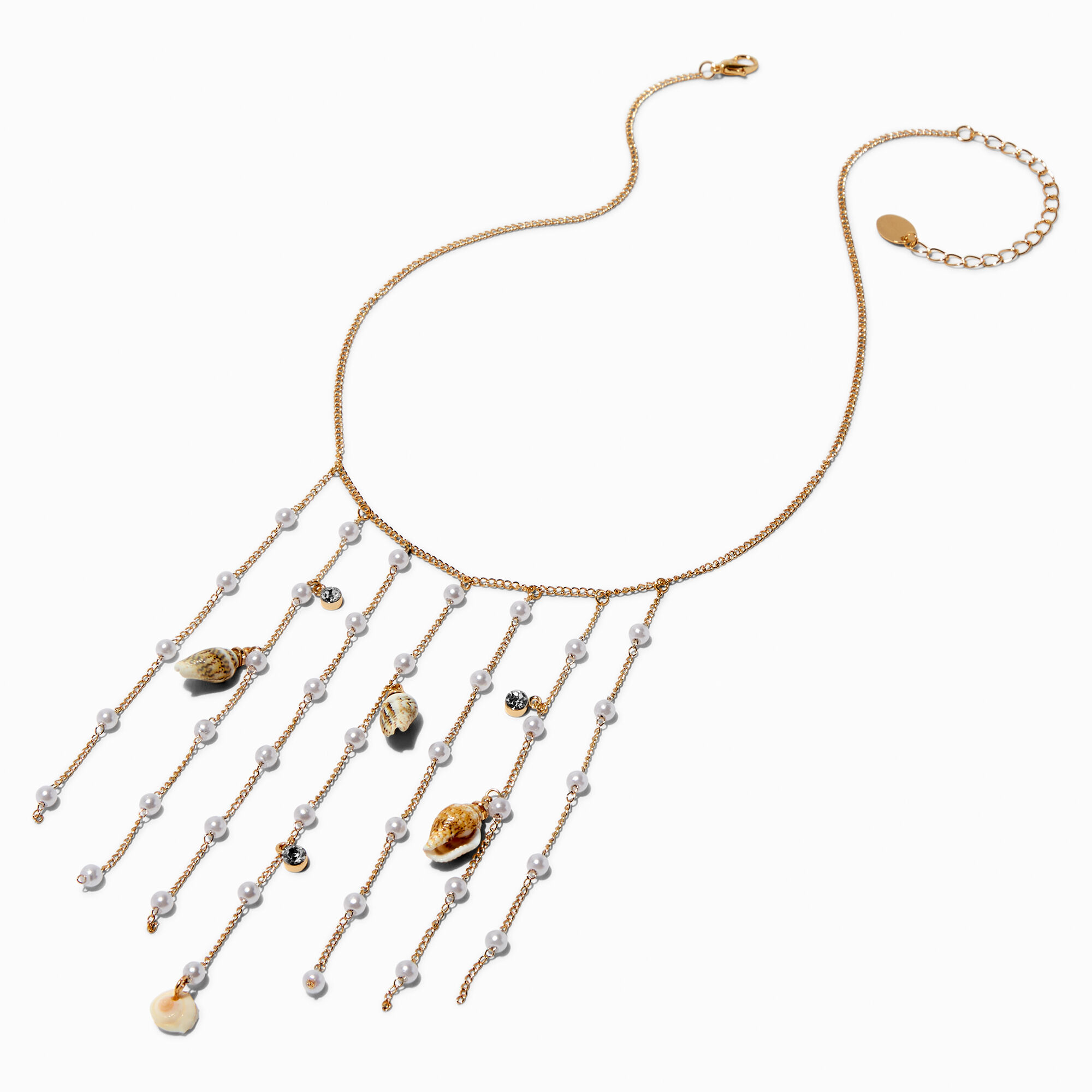 Gold tone Seashell Pearl Fringe Statement Necklace Icing US
