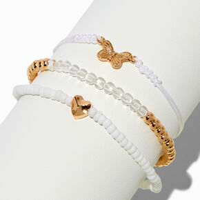 Butterfly &amp; Heart White Beaded Bracelet Set - 3 Pack,