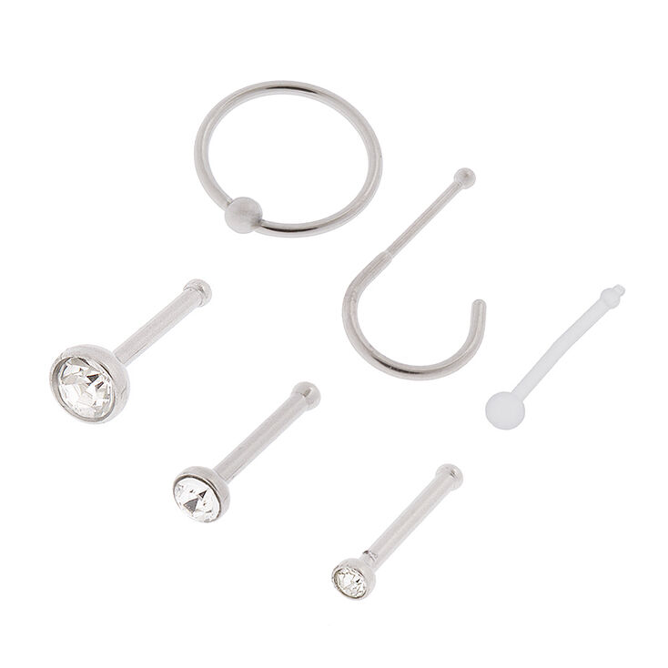 20g Crystal Stud Silver Hoop Hook Nose Rings Set Of 6 Icing Us