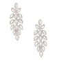 Silver Rhinestone 3&quot; Leaf Chandelier Drop Earrings,