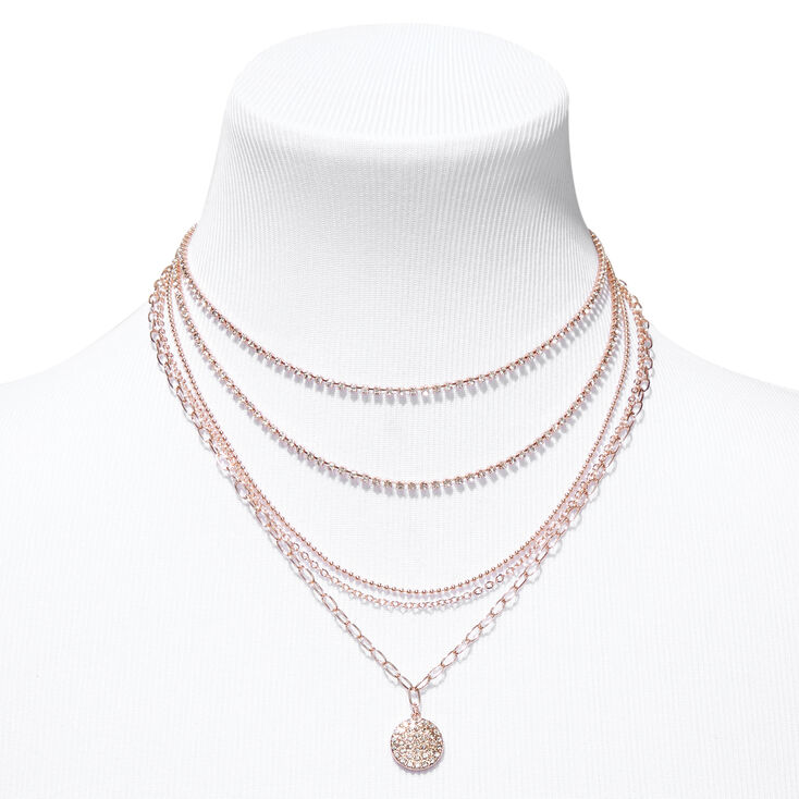 Rose Gold Rhinestone Medallion Necklaces &#40;5 Pack&#41;,