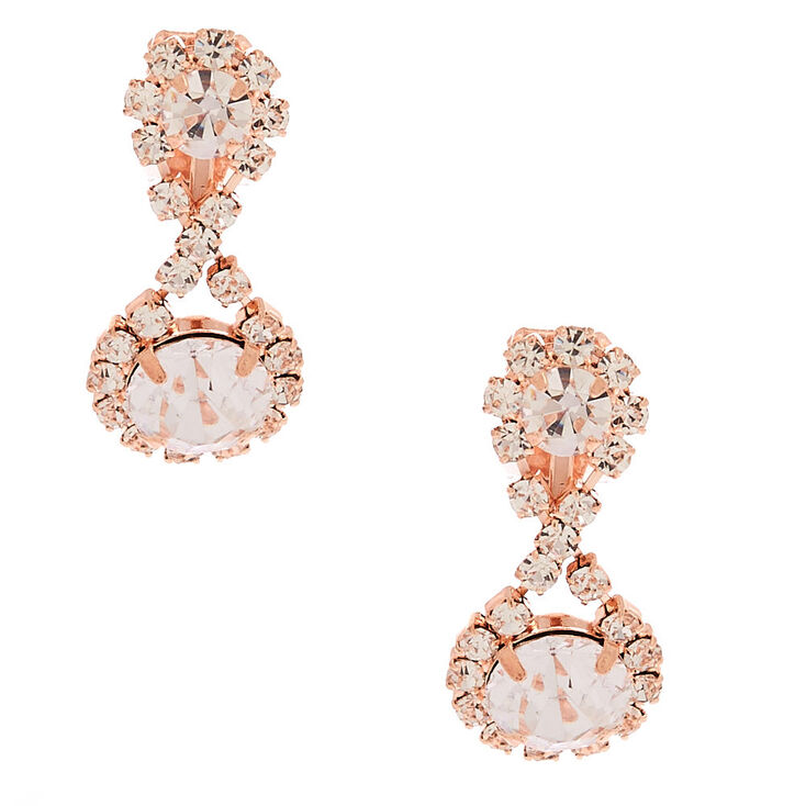 Rose Gold 1" Infinity Crystal Clip On Drop Earrings,