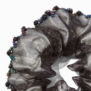 Black Iridescent Beaded Hair Scrunchie,