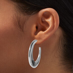 Silver-tone Ridged 40MM Hoop Earrings,