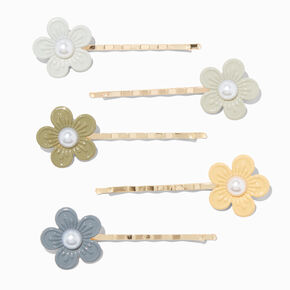 Gold Pearl Daisy Flower Hair Pins - 5 Pack,