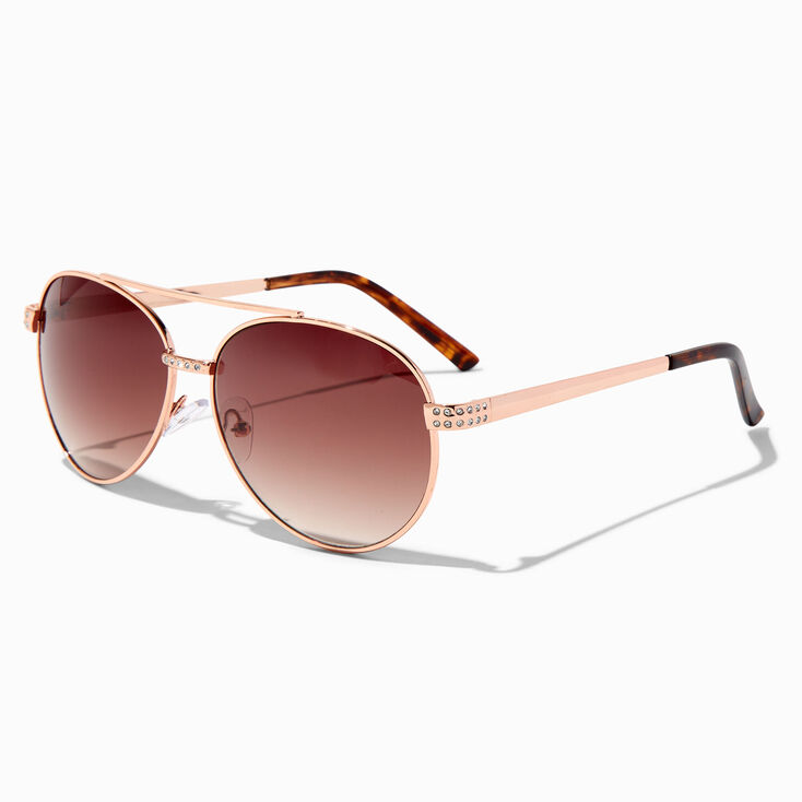 Embellished Rose Gold Aviator Sunglasses,