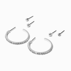 Silver-tone Crystal Hoop &amp; Stud Stackable Earrings - 3 Pack,