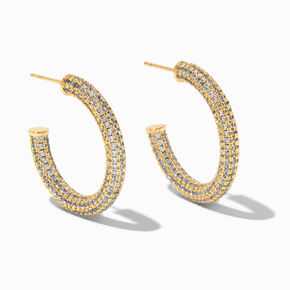 Icing Select 18k Gold Plated Cubic Zirconia Pav&eacute; 20MM Hoop Earrings,