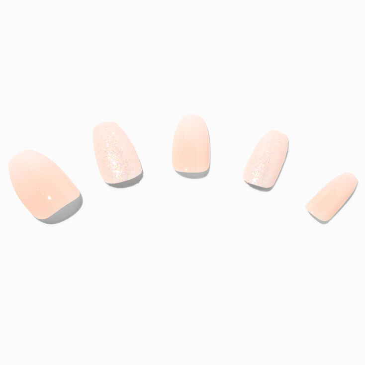 Nude Glitter Coffin Vegan Faux Nail Set - 24 Pack,