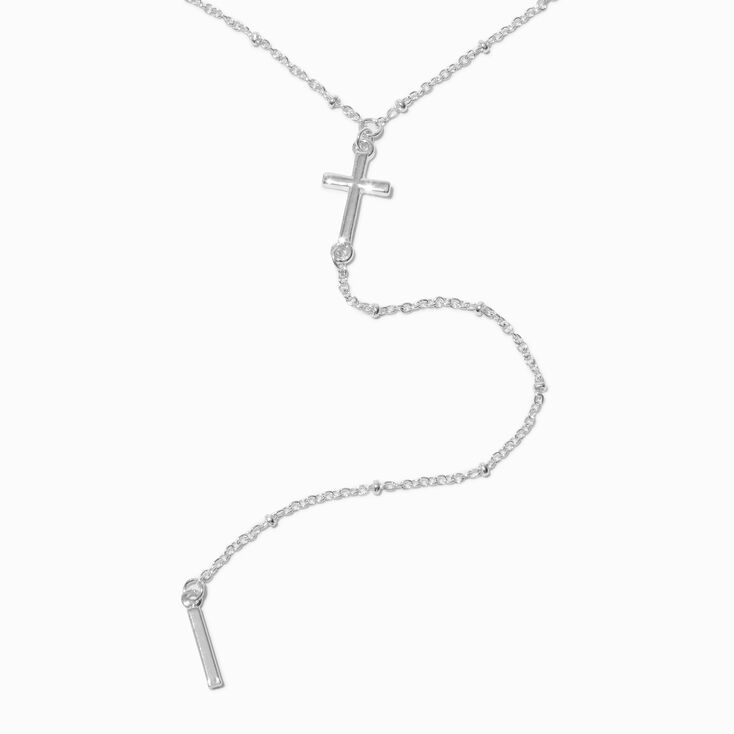 Silver-tone Cross Pendant Y-Neck Necklace,