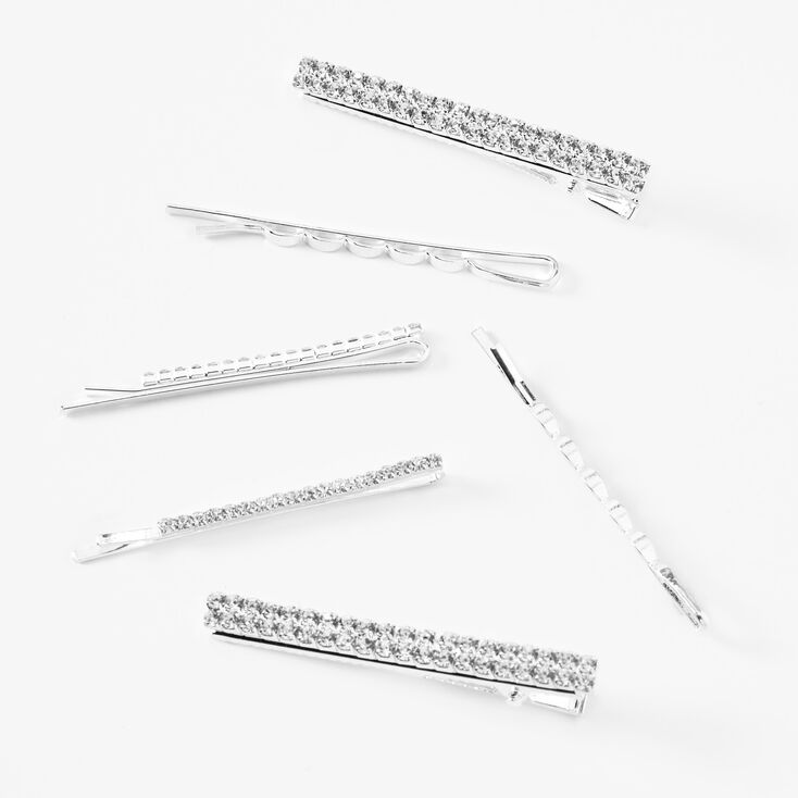 Silver Crystal Bobby Pins - 6 Pack,