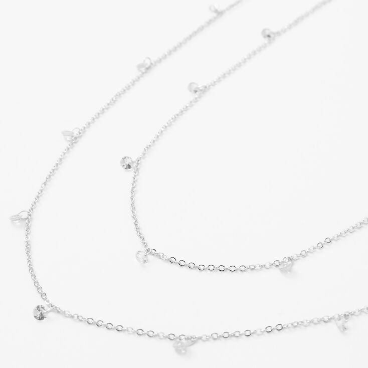 Silver Diamond Bling Multi Strand Chain Necklace,