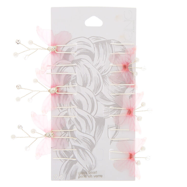 Embellished Butterfly Hair Pins - Pink, 6 Pack,