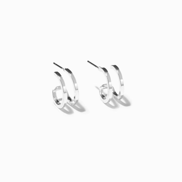 Silver 15MM Double Hoop Earrings,