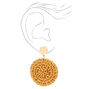 Gold 2&quot; Round Disc Rattan Drop Earrings,