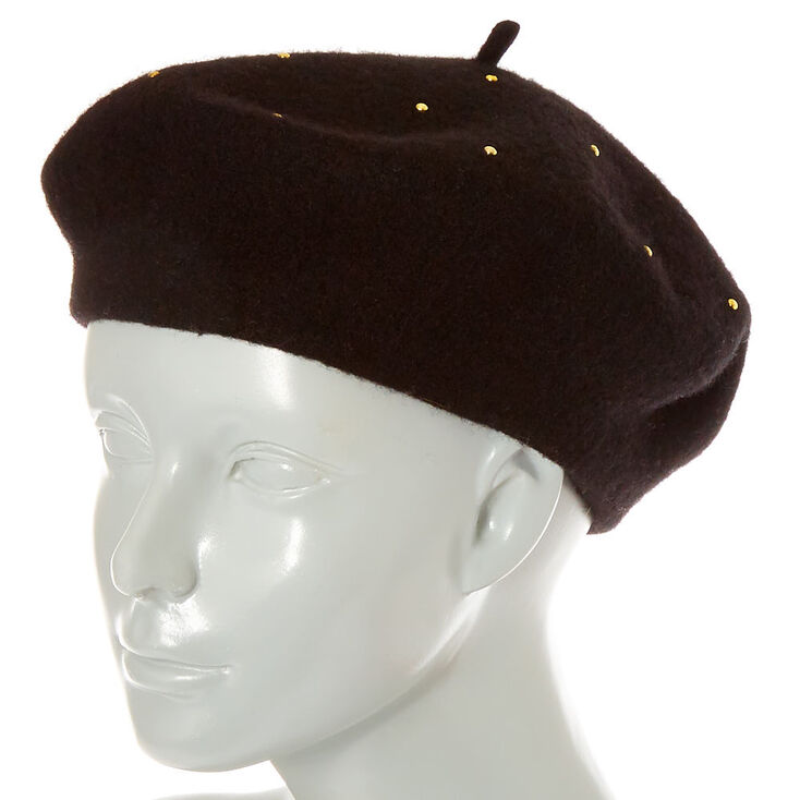 Black Studded Wool Beret,